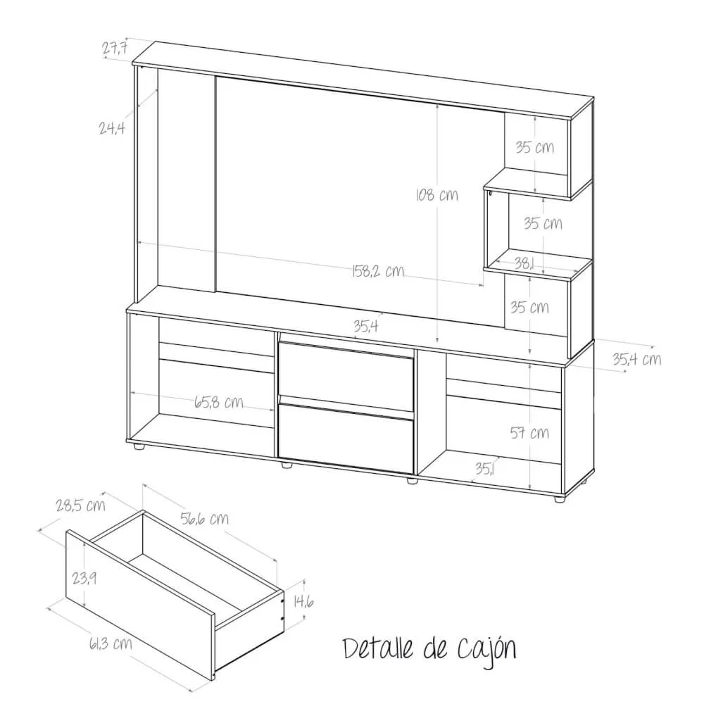 Centro Entretenimiento Mueble Para TV 65" Blanc Bertolini - Ceniza