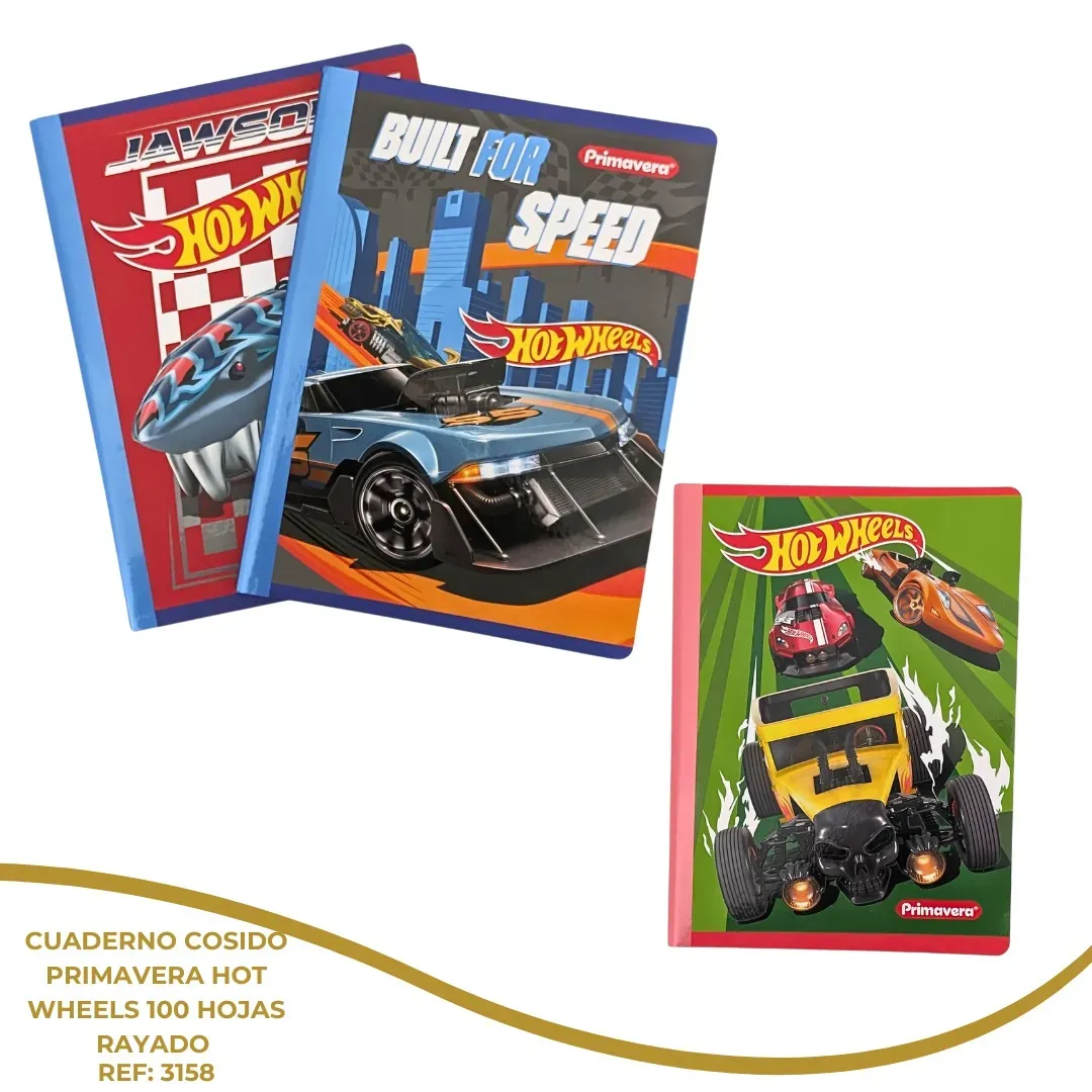 Cuaderno De 100 Hojas Primavera Hot Wheels X3Unidad Rallado