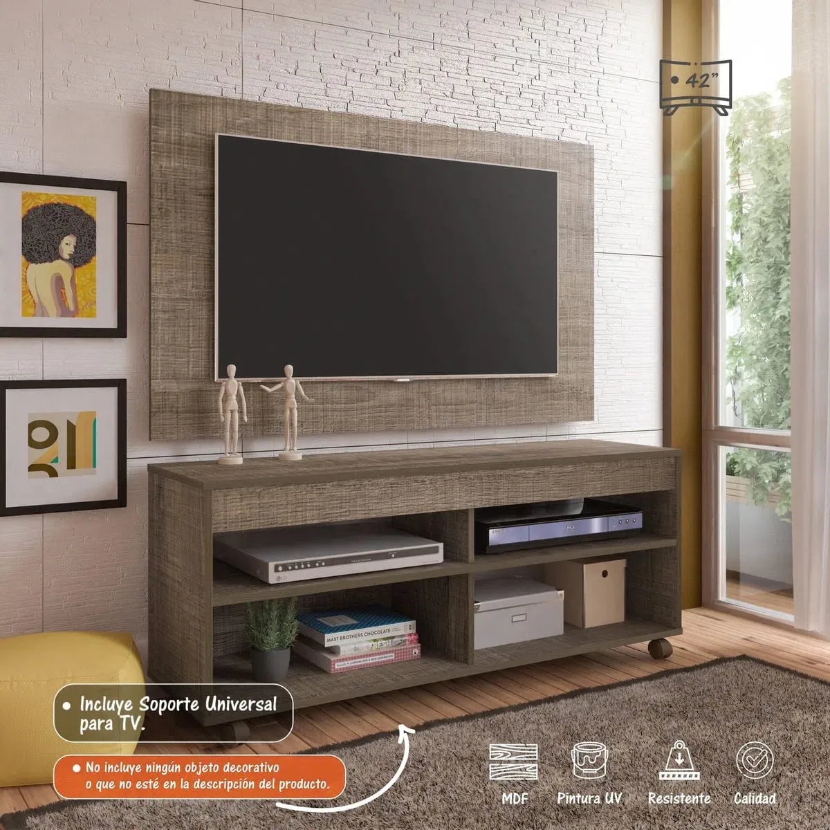 Panel Mueble De TV 42" Bertolini Incluye Soporte Color Rustico