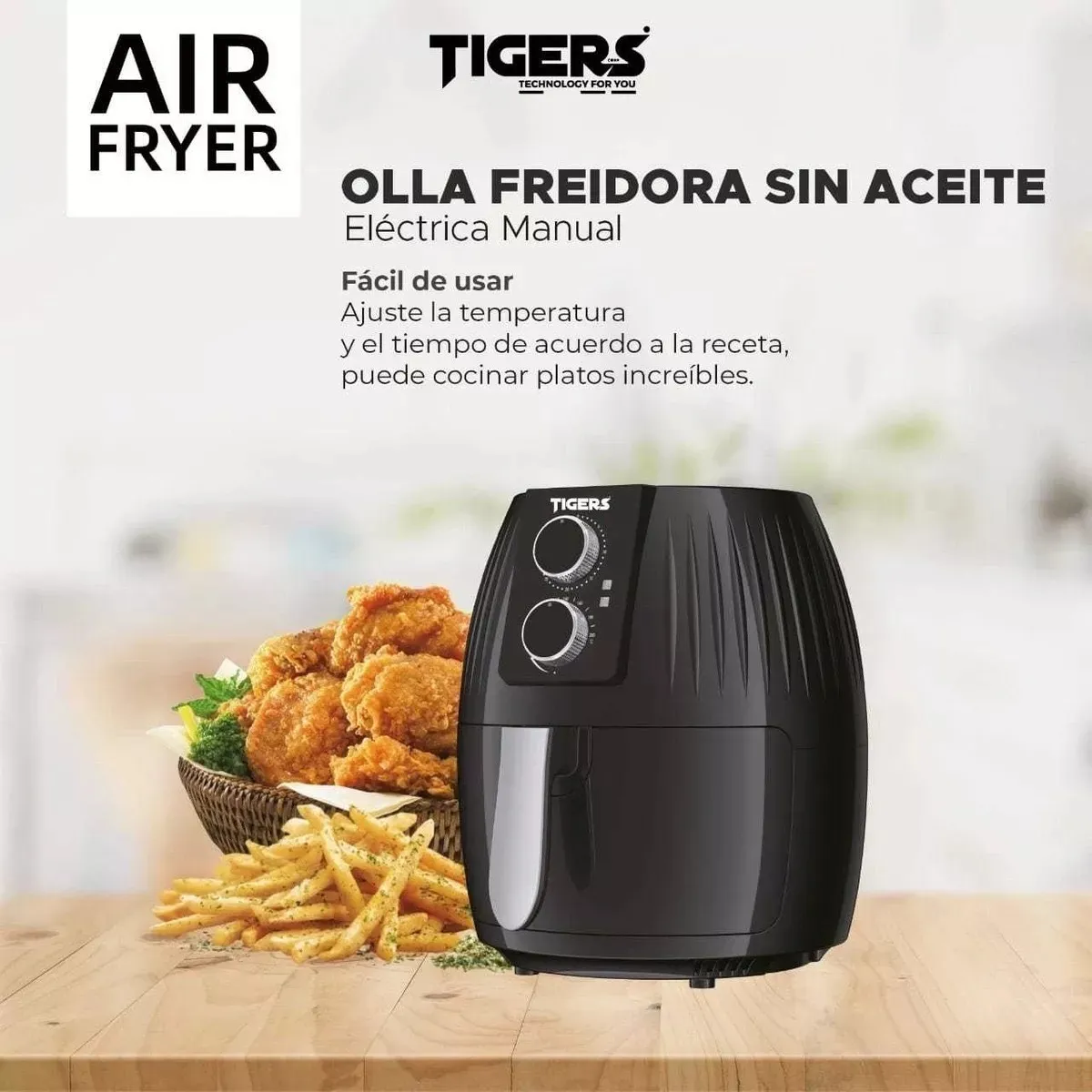 Freidora Electrica De Aire Analoga 4.5 Litros Marca Tigers