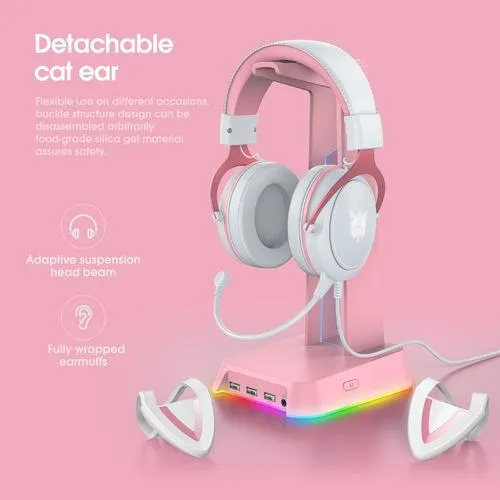 Audifonos Gamer Onikuma Original X10 Orejas Blancos Con Rosado Rgb