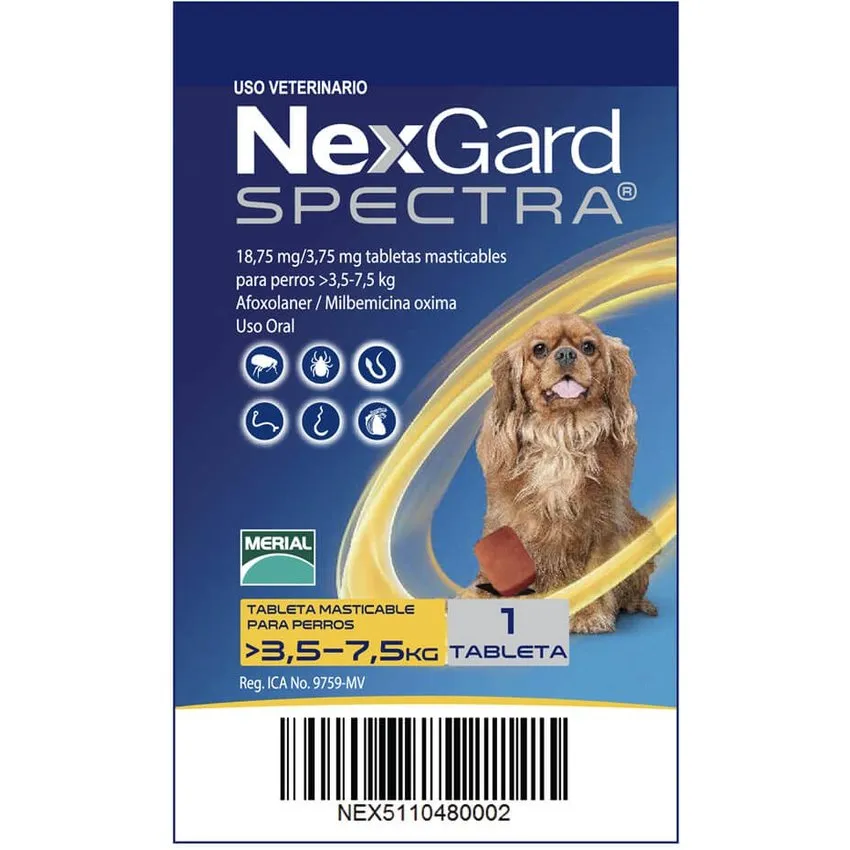 Nexgard Spectra Parasitos Pulgas Garrapatas Perros 3.5 A 7.5Kg