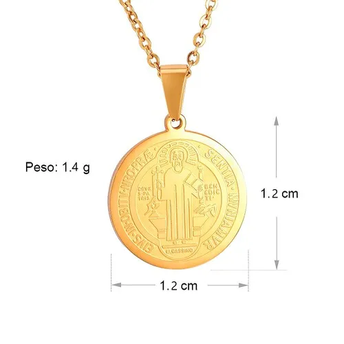 Collar Medalla San Benito Dorada + Estuche