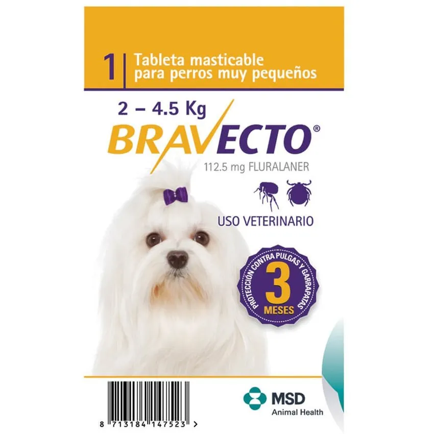 Bravecto Control Pulgas Garrapatas Perros 2 A 4.5Kg Tableta 112.5Mg