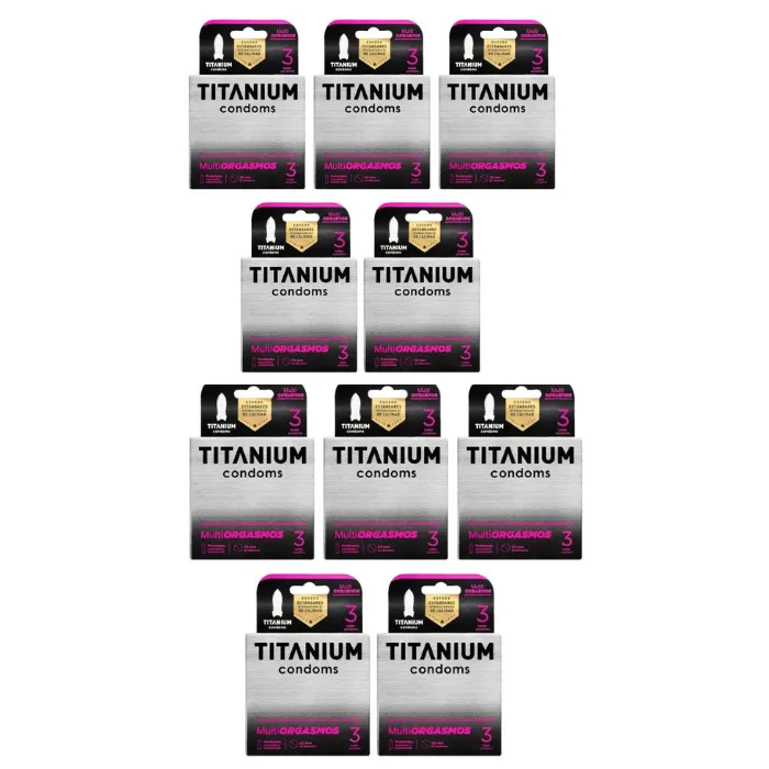 *10 Condones Preservativos Titanium Multiorgasmos Caja X 3 Unidades 