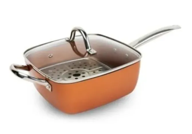 Sarten Cuadrada En Cobre Multiusos Copper Pan Tapa Vidrio