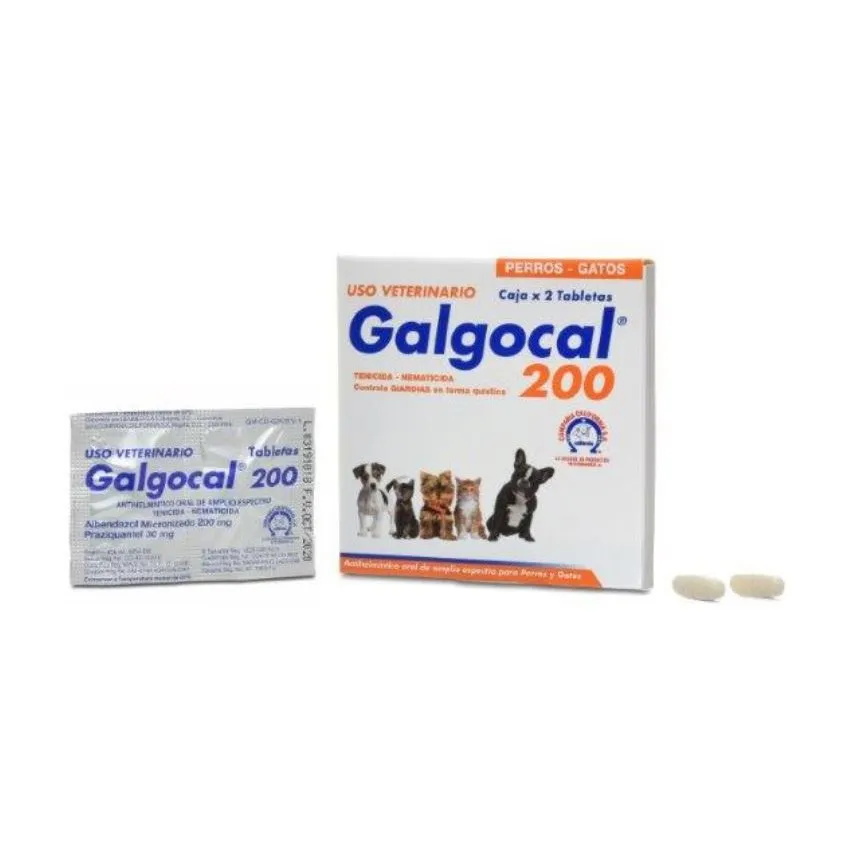 Galgocal 200 Antiparasitario Perros Gatos Caja X 2 Tabletas