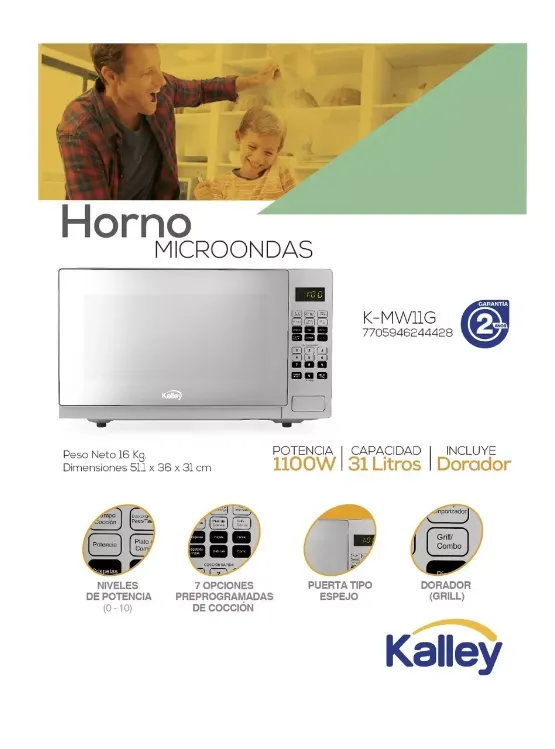 Horno Microondas Grill Kalley K-mw11 31 Litros