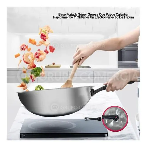 Sarten Wok 30 Cm Acero Inoxidable Alta Calidad Antiadherente