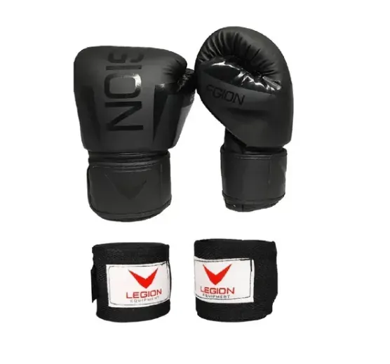 Guantes Boxeo Kick Boxing Profesional Legion + Vendas Venom Color Negro