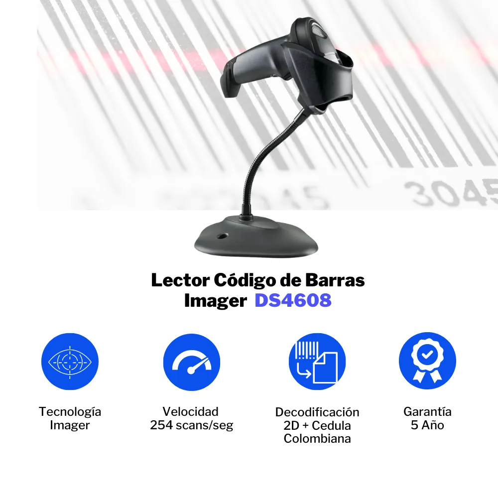 Lector De Codigos De Barras Zebra Ds4608 Usb Con Soporte