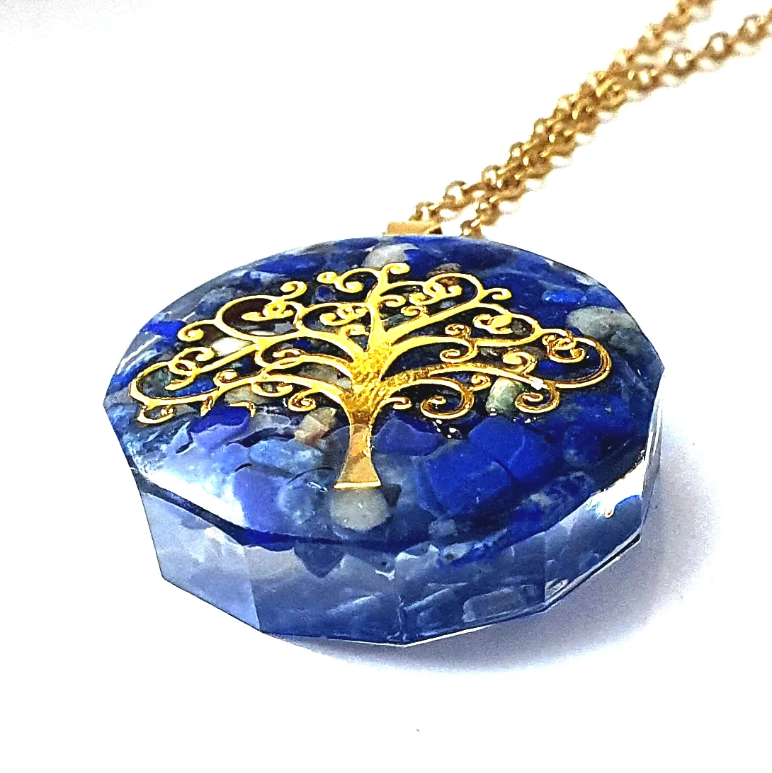 Collar Cuarzo Lapislazuli Árbol De La Vida Acero + Estuche