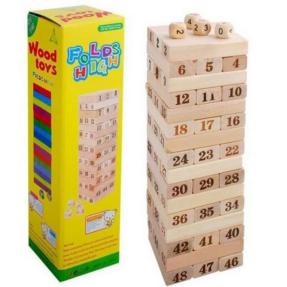 Torre Jenga 54 Bloques 4 Dados Madera Juego Mesa Familiar