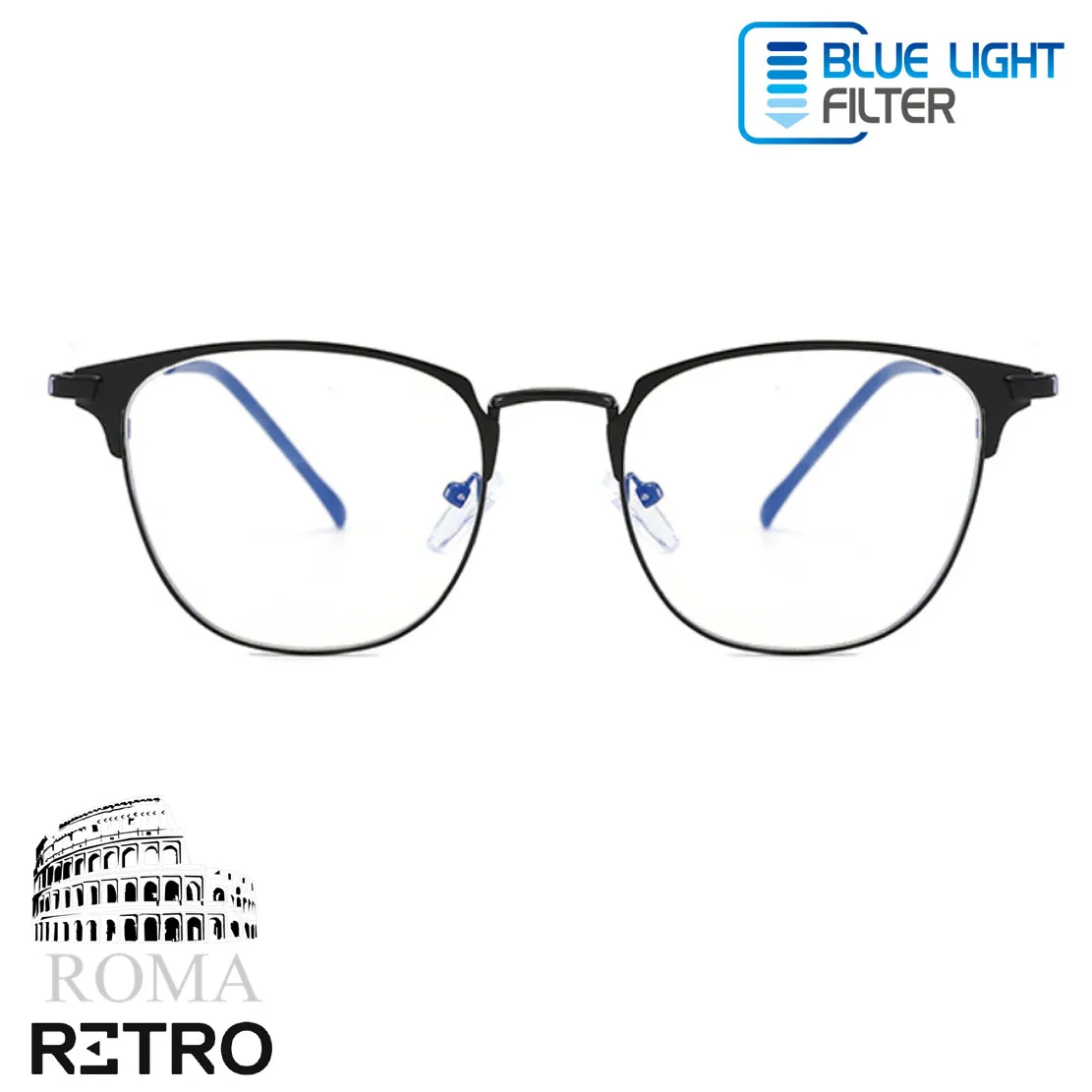 Gafas Óptica Retro® Di Roma Dark Anti Blue Profesional Original Luz Azul Acero