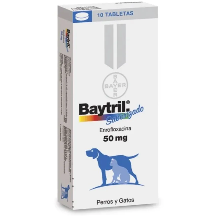 Baytril Antibiotico Perros Gatos 50Mg X 10Tabletas