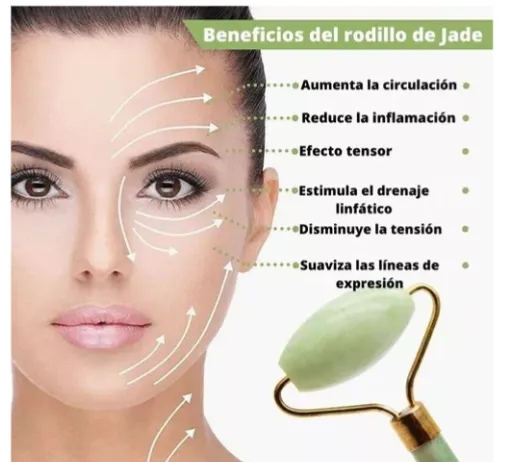 Rodillo Facial Jade 100 % Natural Masajeador Antiarrugas