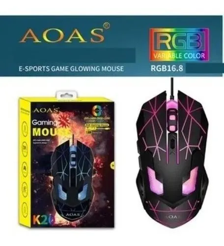 Mouse Gamer K20 Aoas Alámbrico Iluminado Rgb Ergonómico