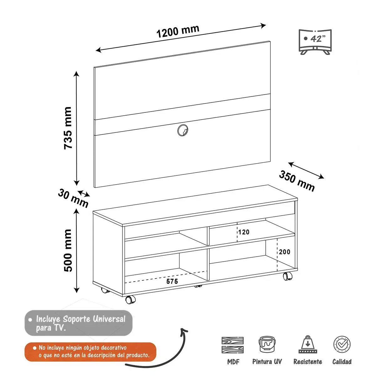 Panel Mueble De TV 42" Bertolini Incluye Soporte Color Marron Con Negro