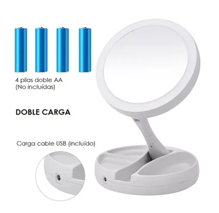 Espejo Circular Plegable Con Luz Led Espejo Maquillaje