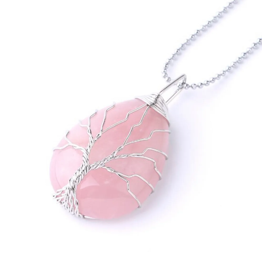 Collar Árbol De La Vida Cuarzo Rosa + Estuche