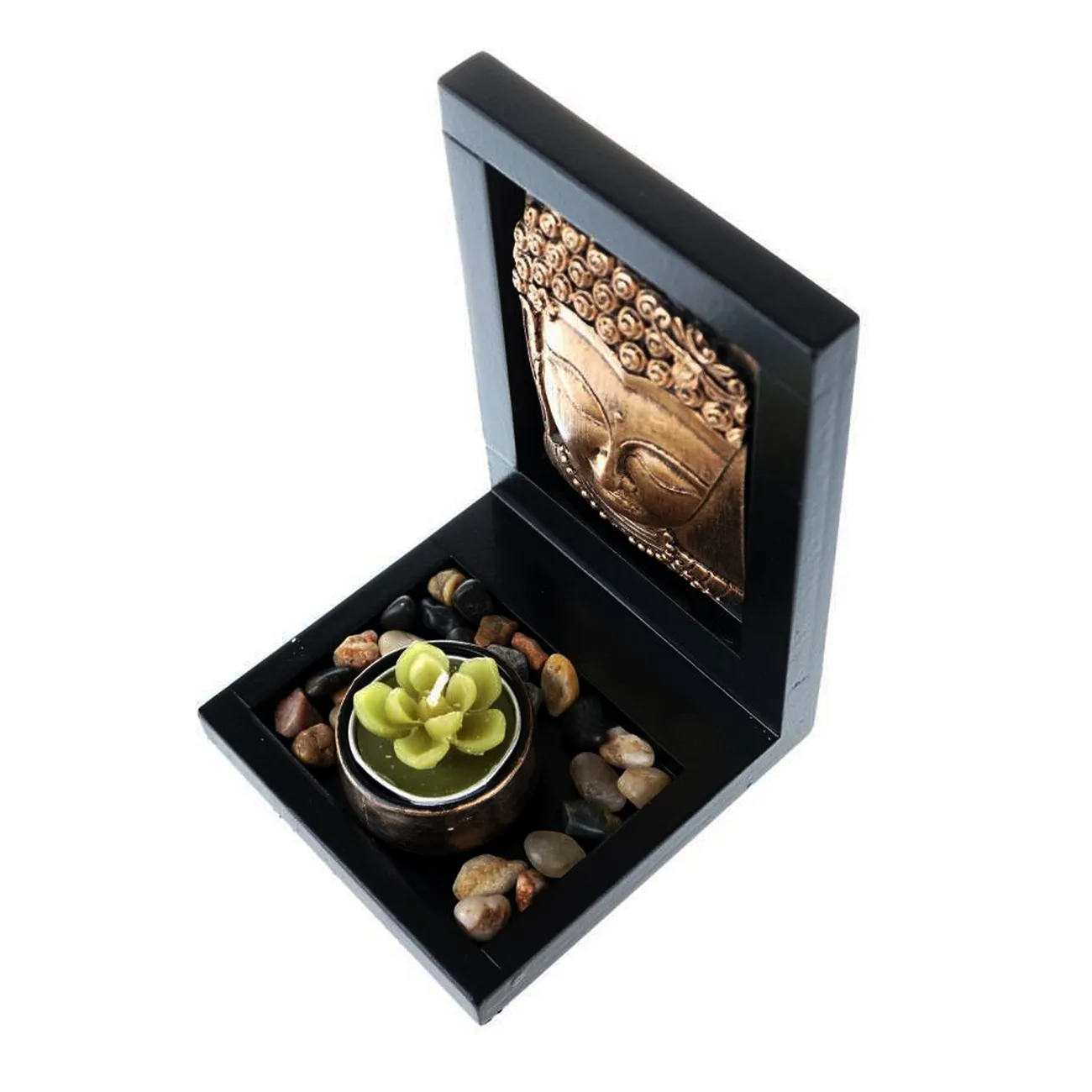 Jardín Zen Buda Dorado Rocas + Vela Flor De Loto