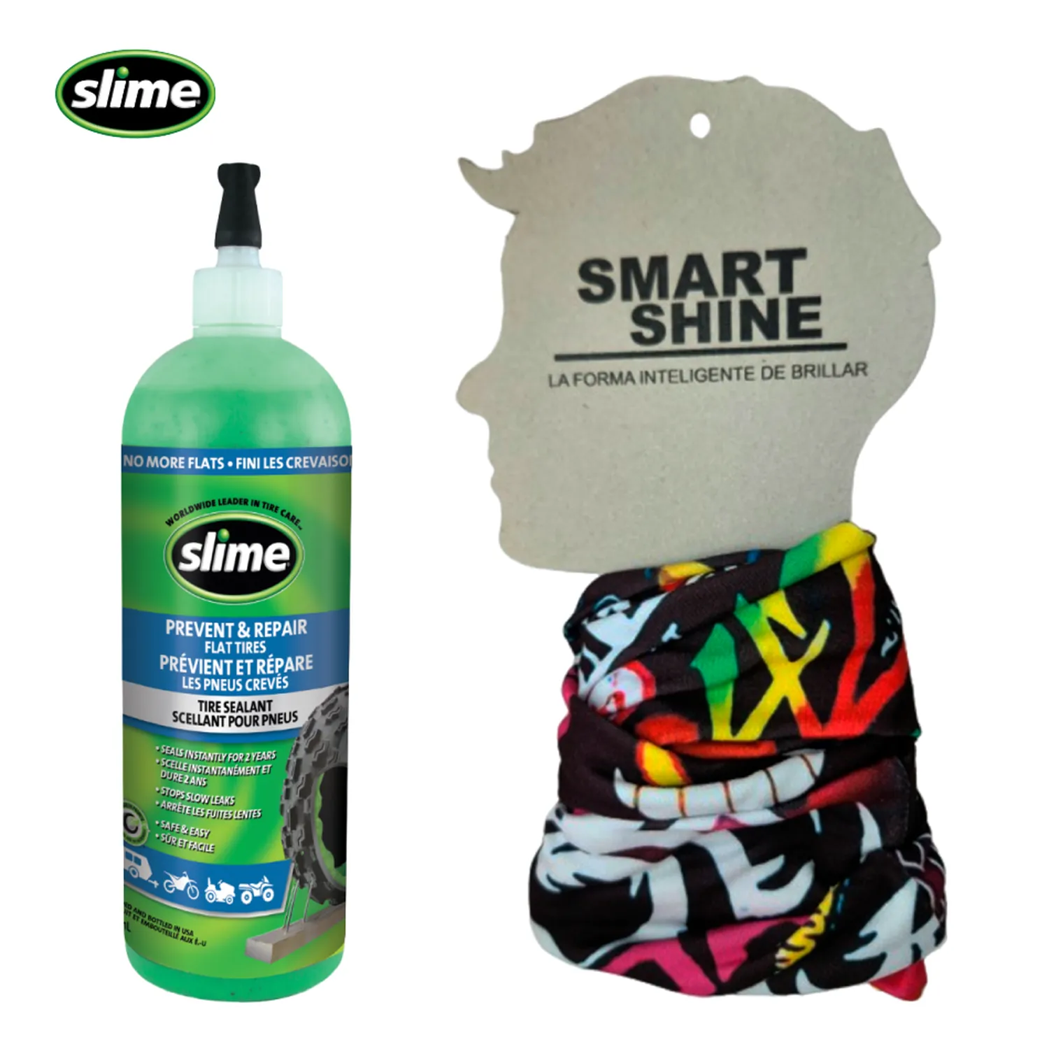 kit Antipinchazos Para Llantas Tipo Sellomatic Slime 16 Oz + Cuellero Tipo Buff en Microfibra