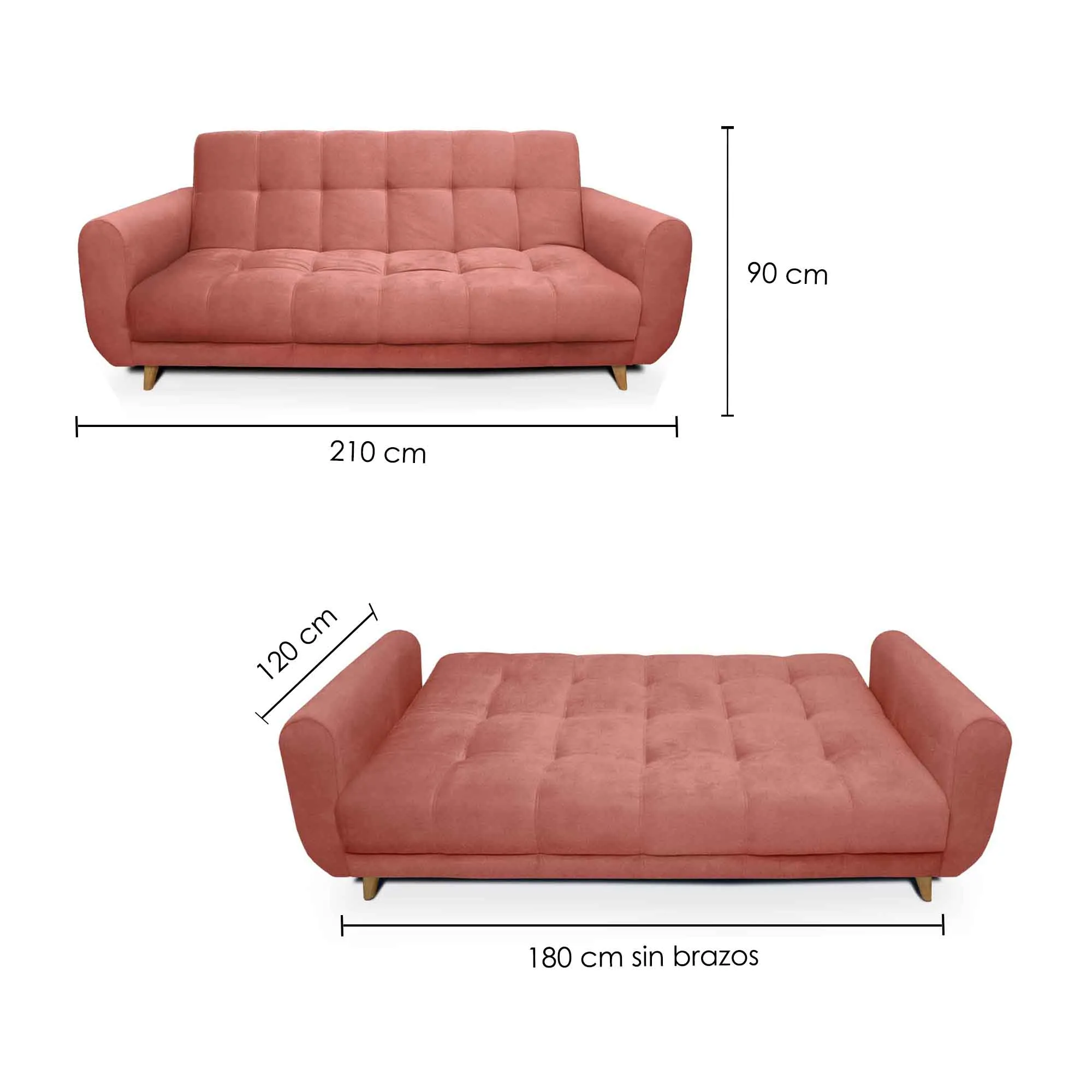 Sofa Cama Comfort Sistema Clic Clac Color Coral