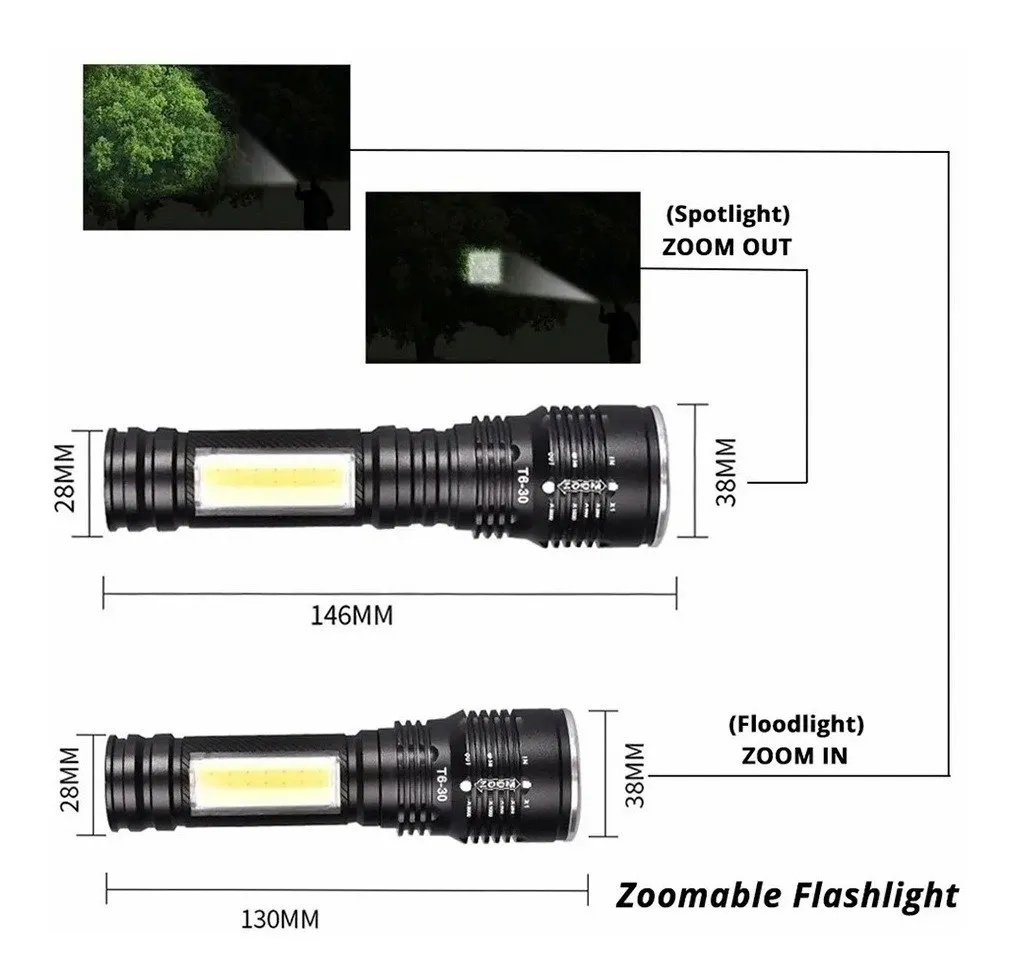 Linterna Luz Profesional Iluminacion Led Zoom T6-30