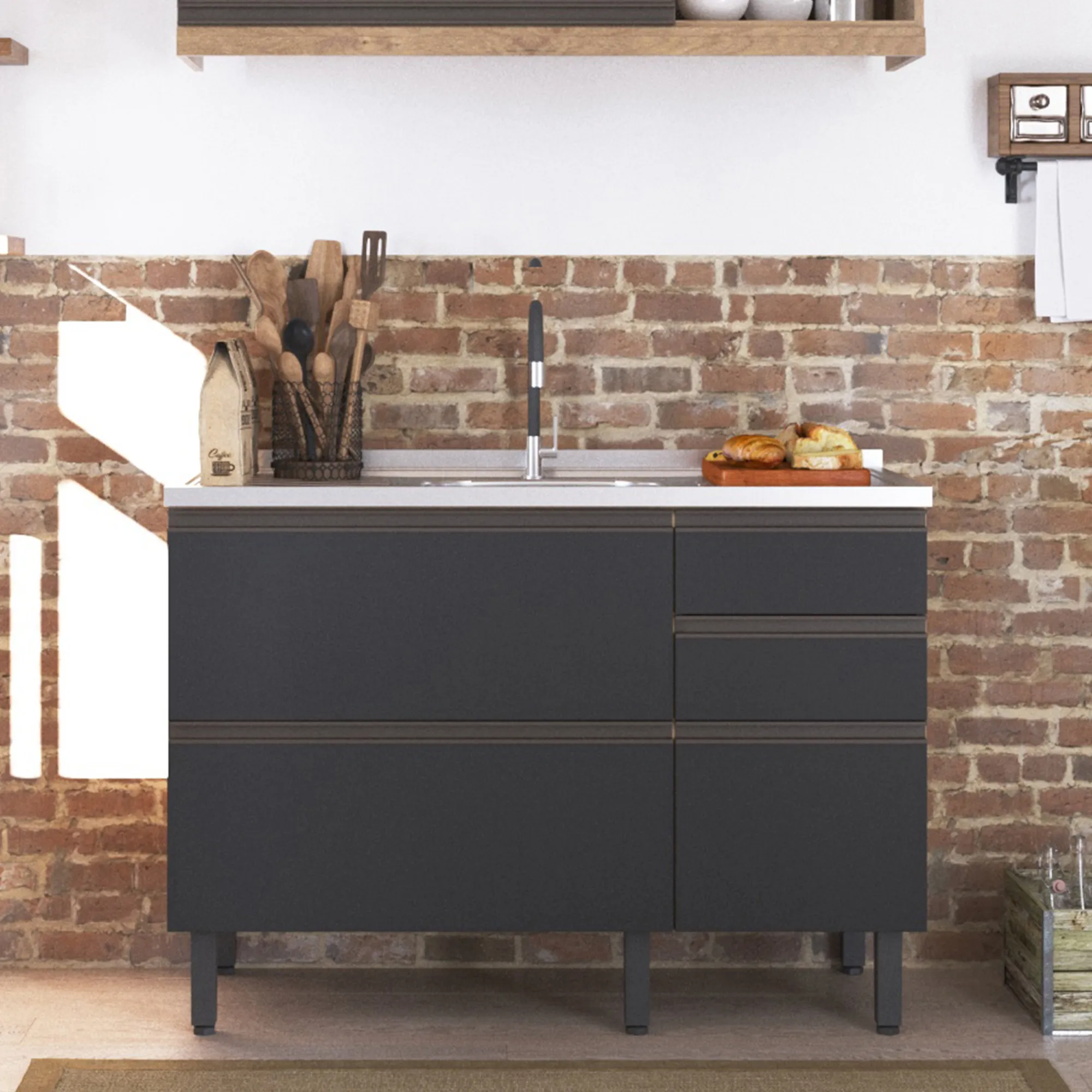 Mueble Inferior Cocina 120cm Sin Mesón - Gris