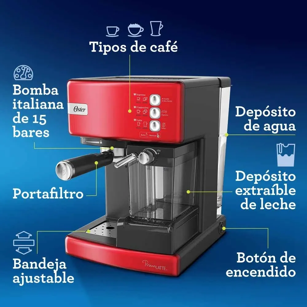 Cafetera Automática De Espresso Roja Oster Prima Latt BVSTEM6603R