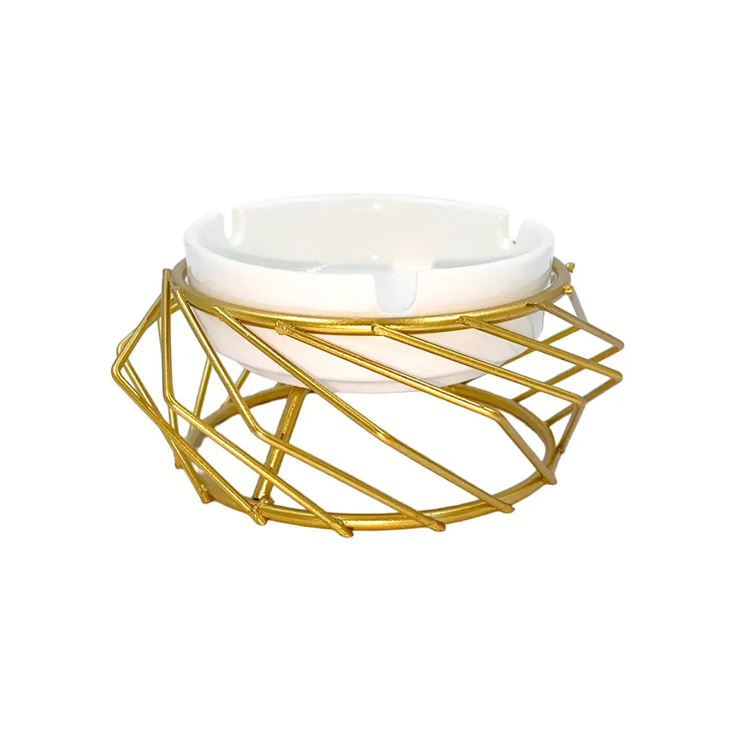 Cenicero En Ceramica Soporte Metalico Espiral Dorado