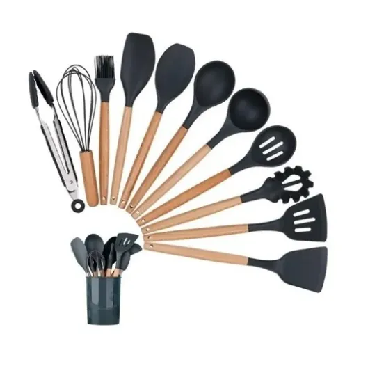 Juego Utensilios 12 Pzs Silicona Set Resistente Calor Cocina Negro