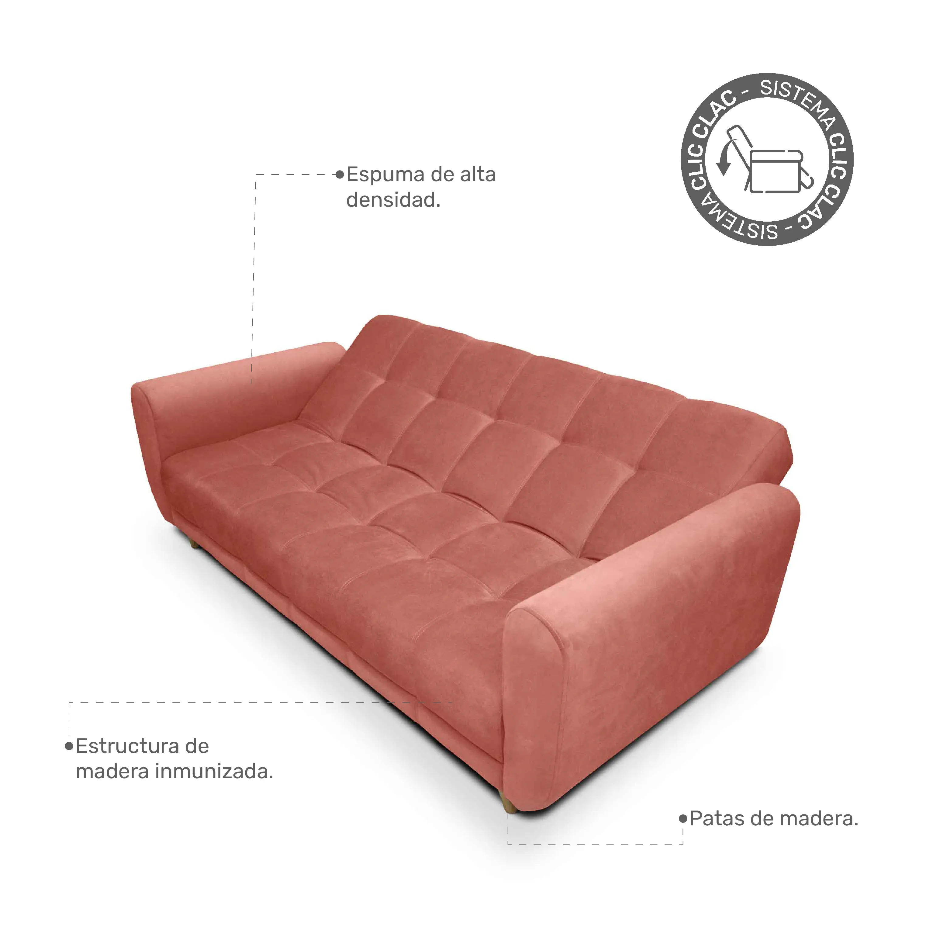 Sofa Cama Comfort Sistema Clic Clac Color Coral