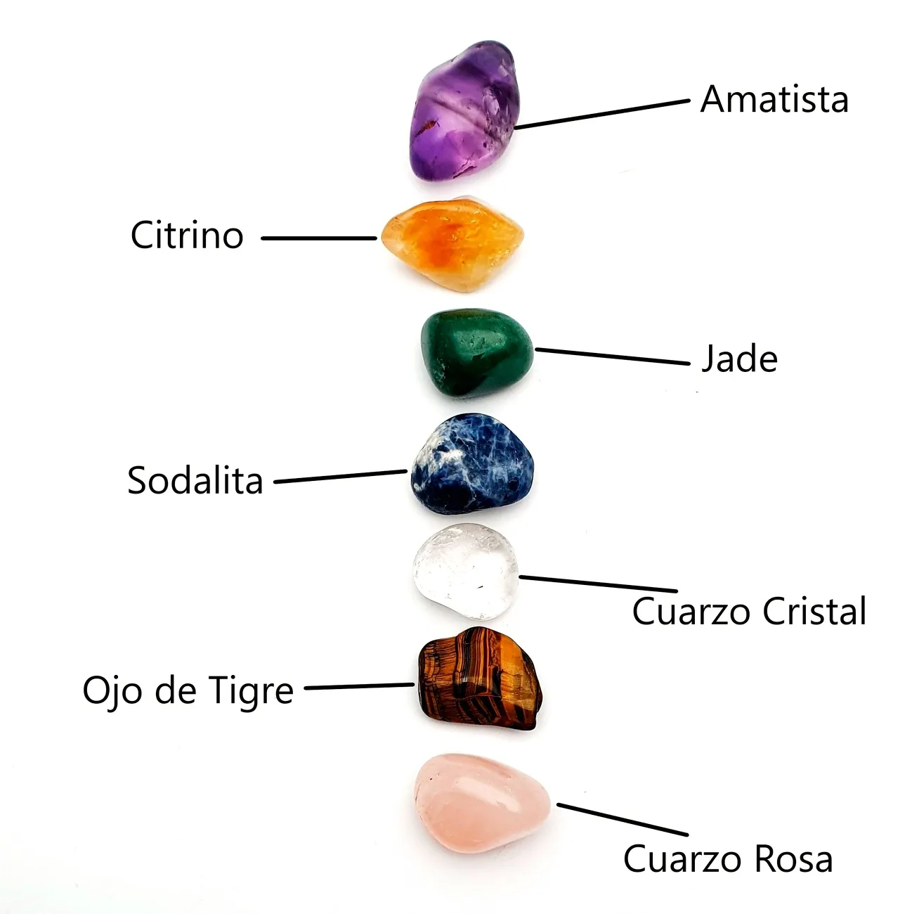 Cuarzos 7 Chakras Tamboreada Energético + Bolsa Decorativa