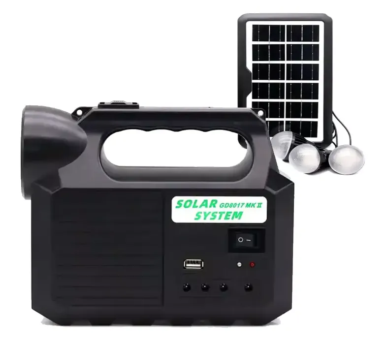 Kit Lampara Panel Solar Linterna + 3 Bombillas Usb Gd 8017