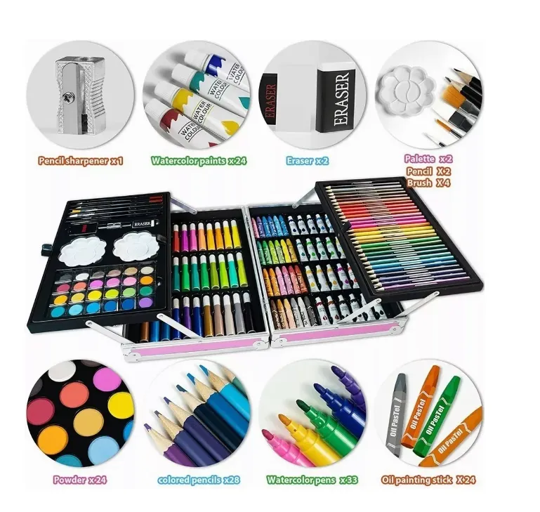 Set De Arte En Caja Metalica Kit De Dibujo 145 Piezas