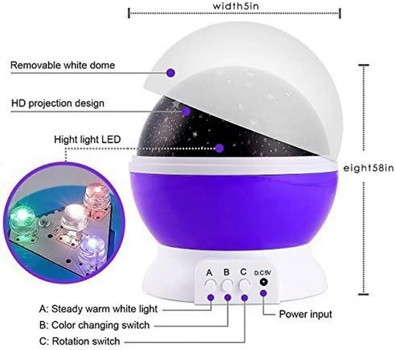 Lampara Rotatoria Proyector Cielo Estrellas Noche Dormir Luz Violeta