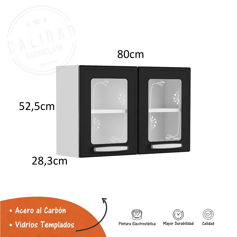 Mueble Superior de Cocina Con Vidrio 80 Cm Evidence Plus Negro