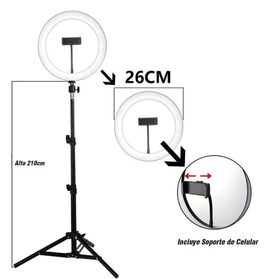 Aro De Luz 26 Cm Con Trípode Profesional 2 M De Altura Rgb