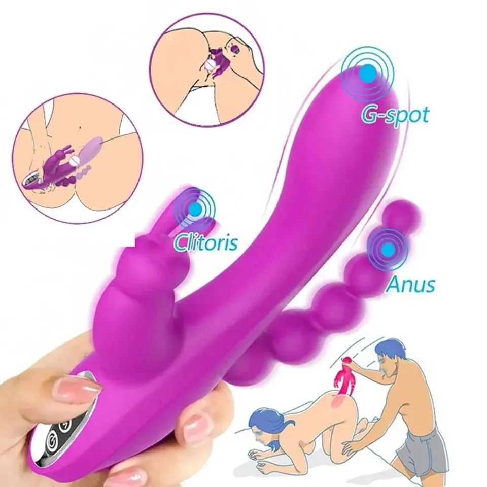 Vibrador 3 En 1 Estimulación Múltiple Ano Clitoris Y Punto G Recargable De Lujo + Lubricante Gratis