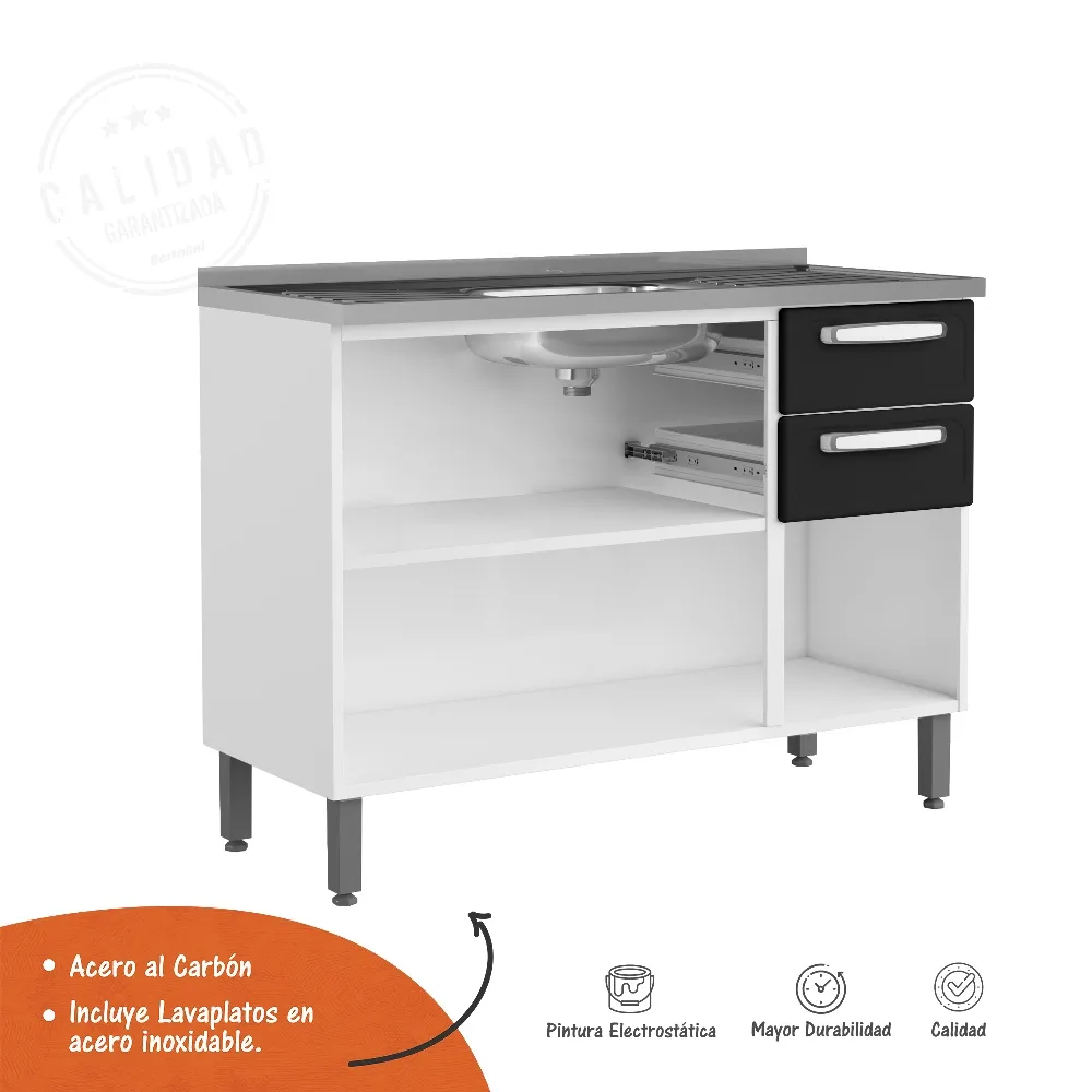 Mueble Inferior De Cocina En Acero Bertolini Incluye Lavaplatos Color Negro