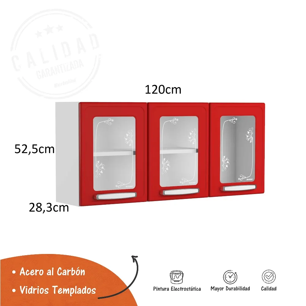 Gabinete Superior De Cocina En Acero con Vidrio Templado Bertolini Color Rojo