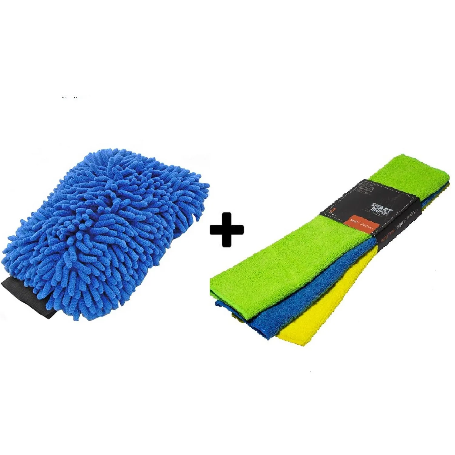 Guante Microfibra Azul + Paños Microfibra 3 pk 30x40cm