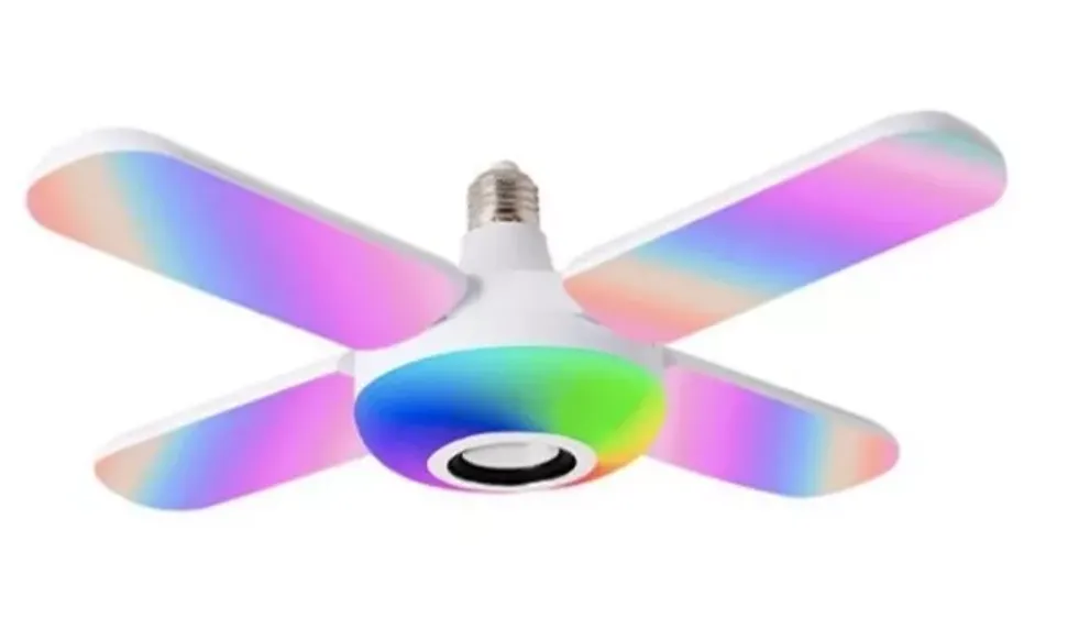 Bombillo Ventilador Rgb Led 4 Aspas + Centro Parlante