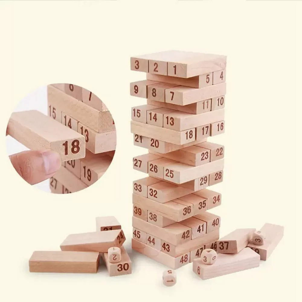 Torre Jenga 54 Bloques 4 Dados Madera Juego Mesa Familiar