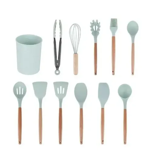 Juego Utensilios 12 Pzs Silicona Set Resistente Calor Cocina Gris