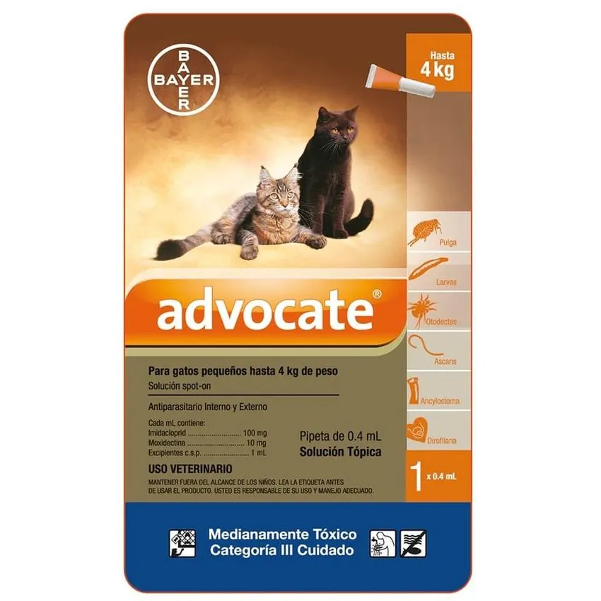 Advocate Antiparasitario Gatos Hasta 4Kg Pipeta 0.4Ml