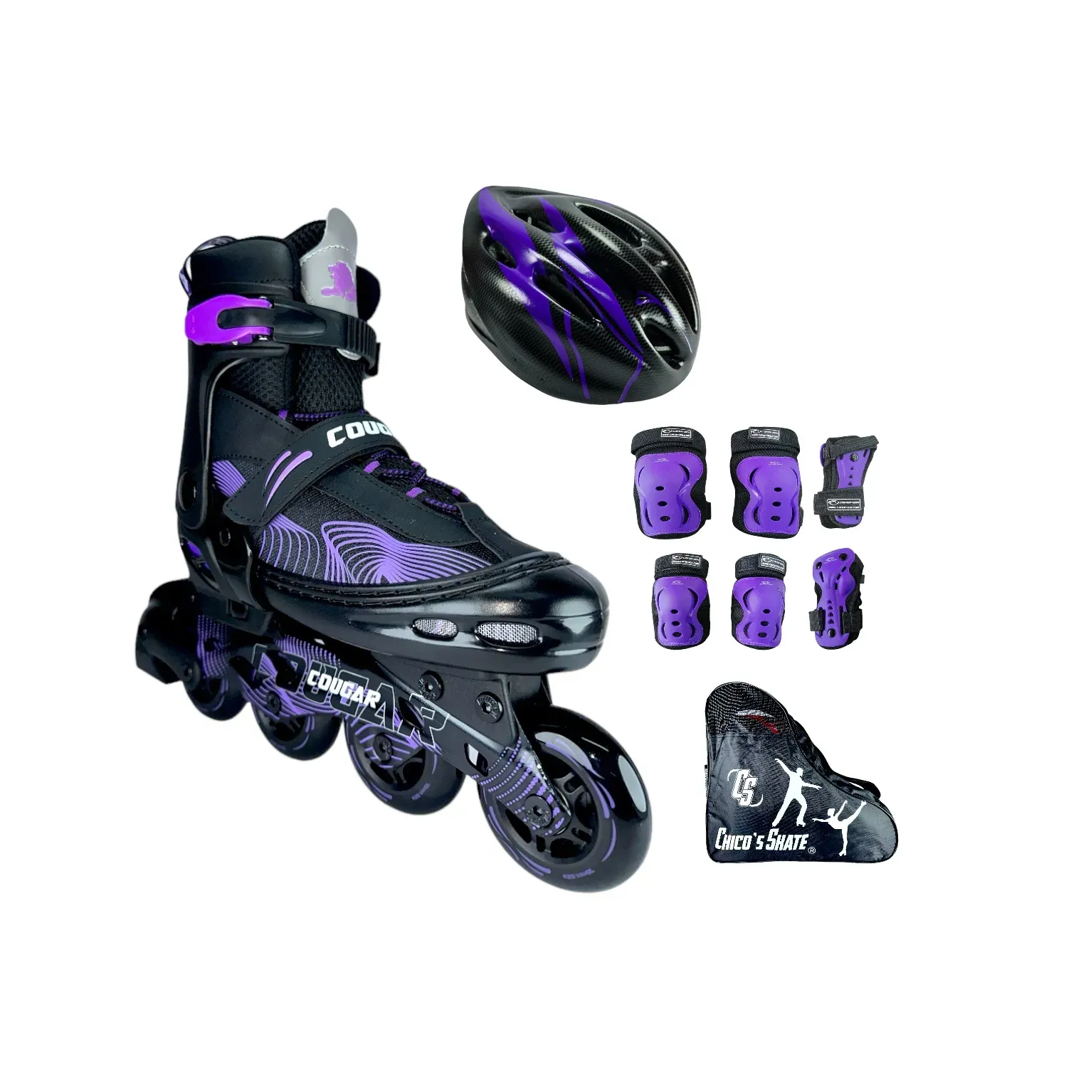 Patines En Linea Semiprofesionales Ajustables Cougar Con Protecciones Morado