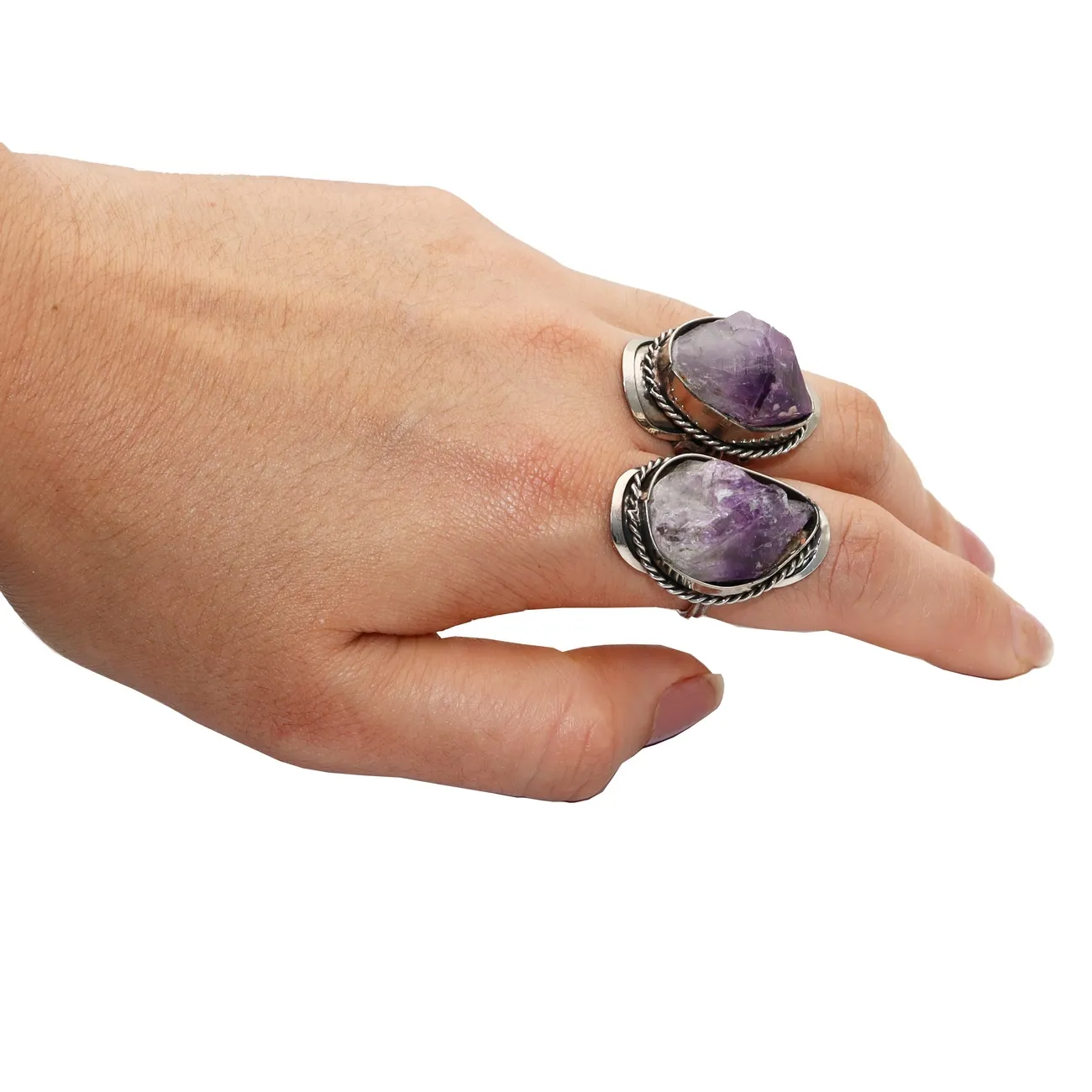 Anillo Cuarzo Amatista En Bruto Unisex Ajustable + Estuche