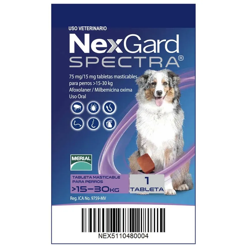 Nexgard Spectra Parasitos Pulgas Garrapatas Perros 15 - 30Kg